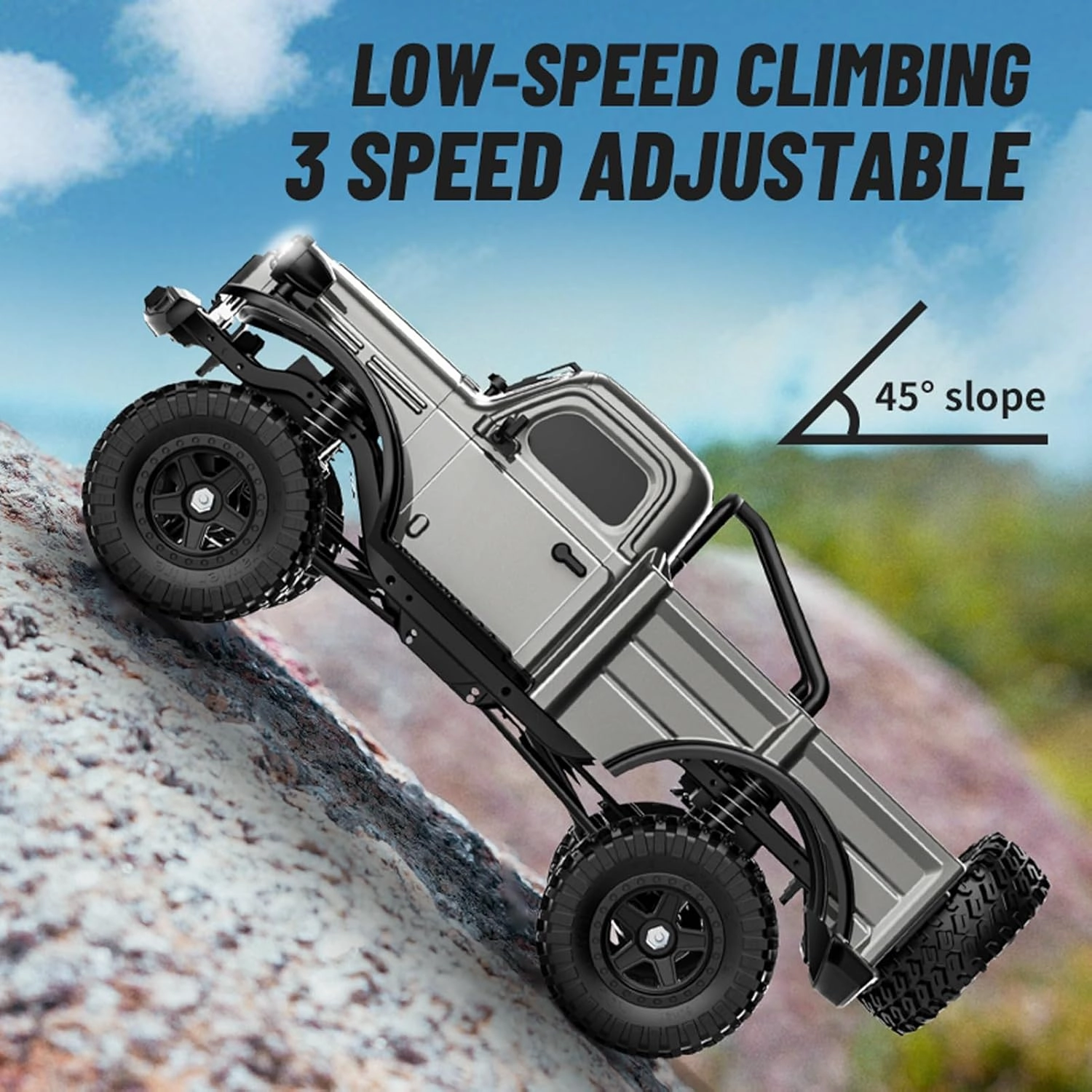 D883 RC Crawler Pickup Truck, 1:18 Scale Remote Control Car, 2.4GHz 4WD All Terrain Off-Road Rock Crawler With LED Lights and 2 Rechargeable Batteries for Adults (Blue)