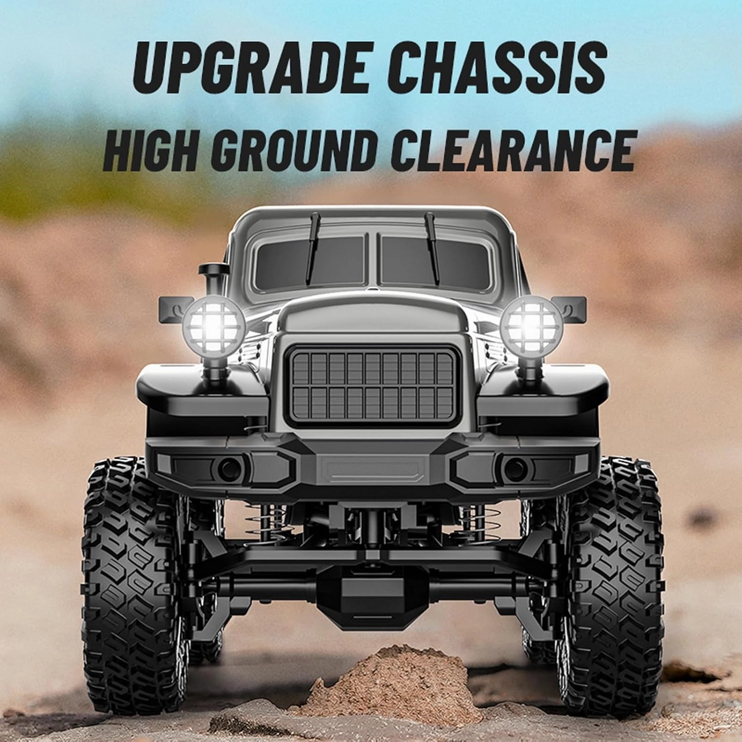 D883 RC Crawler Pickup Truck, 1:18 Scale Remote Control Car, 2.4GHz 4WD All Terrain Off-Road Rock Crawler With LED Lights and 2 Rechargeable Batteries for Adults (Blue)