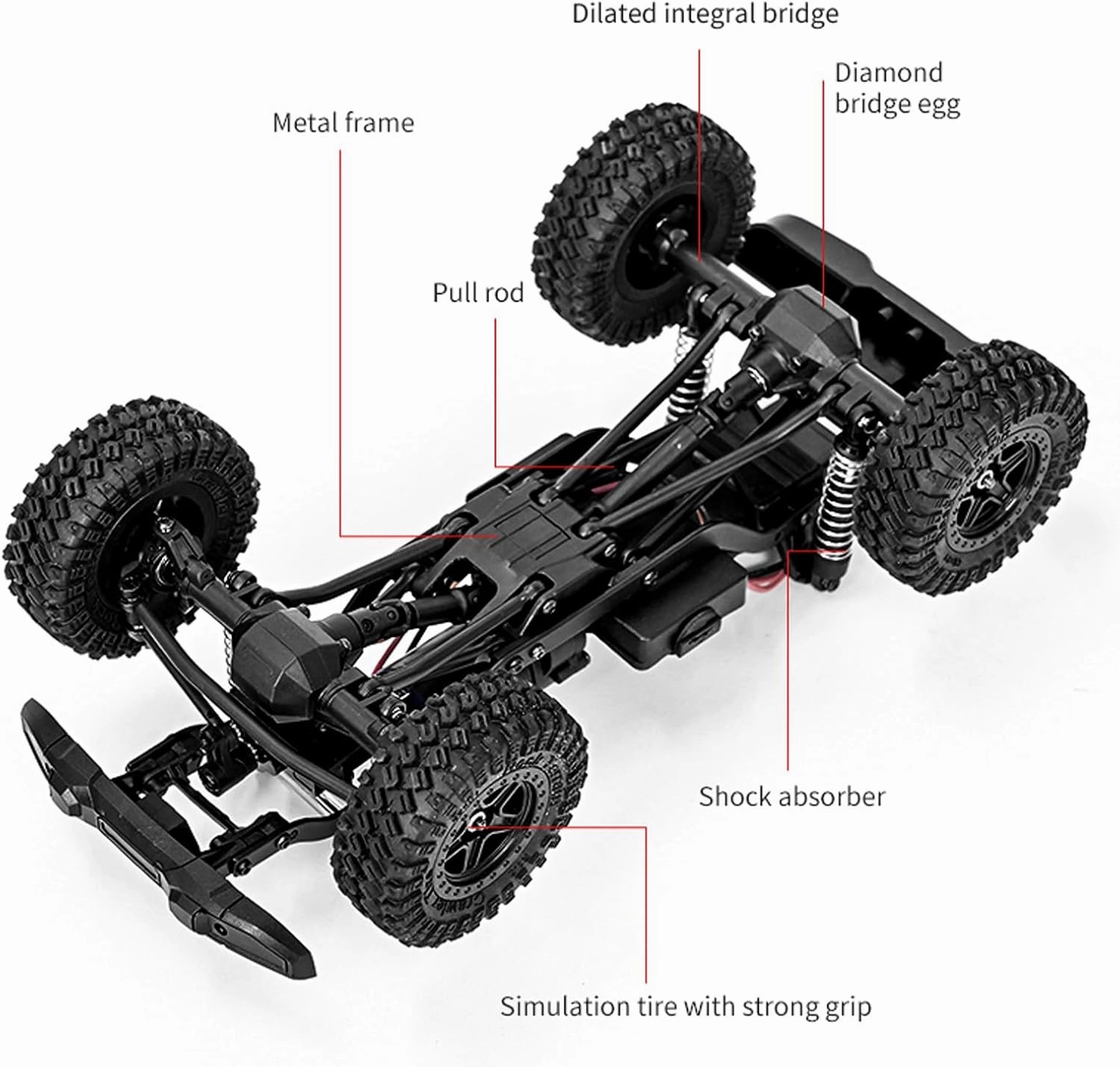 D883 RC Crawler Pickup Truck, 1:18 Scale Remote Control Car, 2.4GHz 4WD All Terrain Off-Road Rock Crawler With LED Lights and 2 Rechargeable Batteries for Adults (Blue)