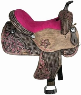 D&L Saddlery Western Barrel Racing Horse Saddles Trail Equestrian Horse Saddle Classic Quality Premium Leather Comfort for Horse Riding Size:10-18 inches Seat Available BRL20