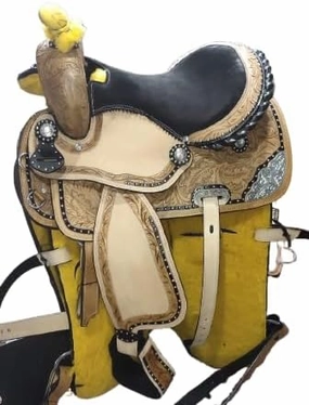 D&L Saddlery Western Barrel Racing Horse Saddles Trail Equestrian Horse Saddle Classic Quality Premium Leather Comfort for Horse Riding Size:10-18 inches Seat Available BRL24