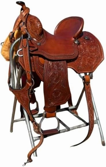 D&L SADDLERY Western Barrel Racing Wooden Tree Horse Saddles Handmade Leather Comfort for Horses Trail Equestrian Tooled Carved Horse Saddle Riding Size: 10-18 inches Seat, EQ14