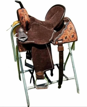 D&L SADDLERY Western Barrel Racing Wooden Tree Horse Saddles Handmade Leather Comfort for Horses Trail Equestrian Tooled Carved Horse Saddle Riding Size: 10-18 inches Seat, EQ16