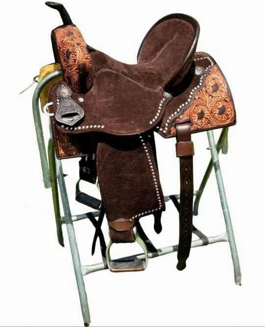 D&L SADDLERY Western Barrel Racing Wooden Tree Horse Saddles Handmade Leather Comfort for Horses Trail Equestrian Tooled Carved Horse Saddle Riding Size: 10-18 inches Seat, EQ16