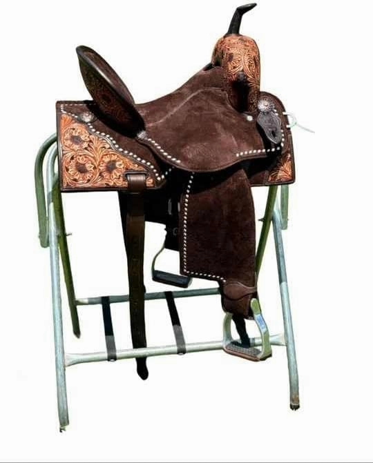 D&L SADDLERY Western Barrel Racing Wooden Tree Horse Saddles Handmade Leather Comfort for Horses Trail Equestrian Tooled Carved Horse Saddle Riding Size: 10-18 inches Seat, EQ16