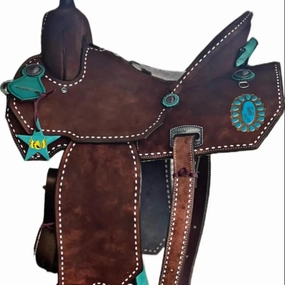 D&L SADDLERY Western Barrel Racing Wooden Tree Horse Saddles Handmade Leather Comfort for Horses Trail Equestrian Tooled Carved Horse Saddle Riding Size: 10-18 inches Seat, ER01