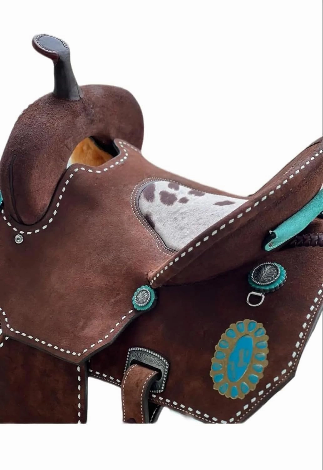 D&L SADDLERY Western Barrel Racing Wooden Tree Horse Saddles Handmade Leather Comfort for Horses Trail Equestrian Tooled Carved Horse Saddle Riding Size: 10-18 inches Seat, ER01