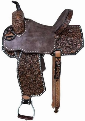 D&L SADDLERY Western Barrel Racing Wooden Tree Horse Saddles Handmade Leather Comfort for Horses Trail Equestrian Tooled Carved Horse Saddle Riding Size: 10-18 inches Seat, ER23