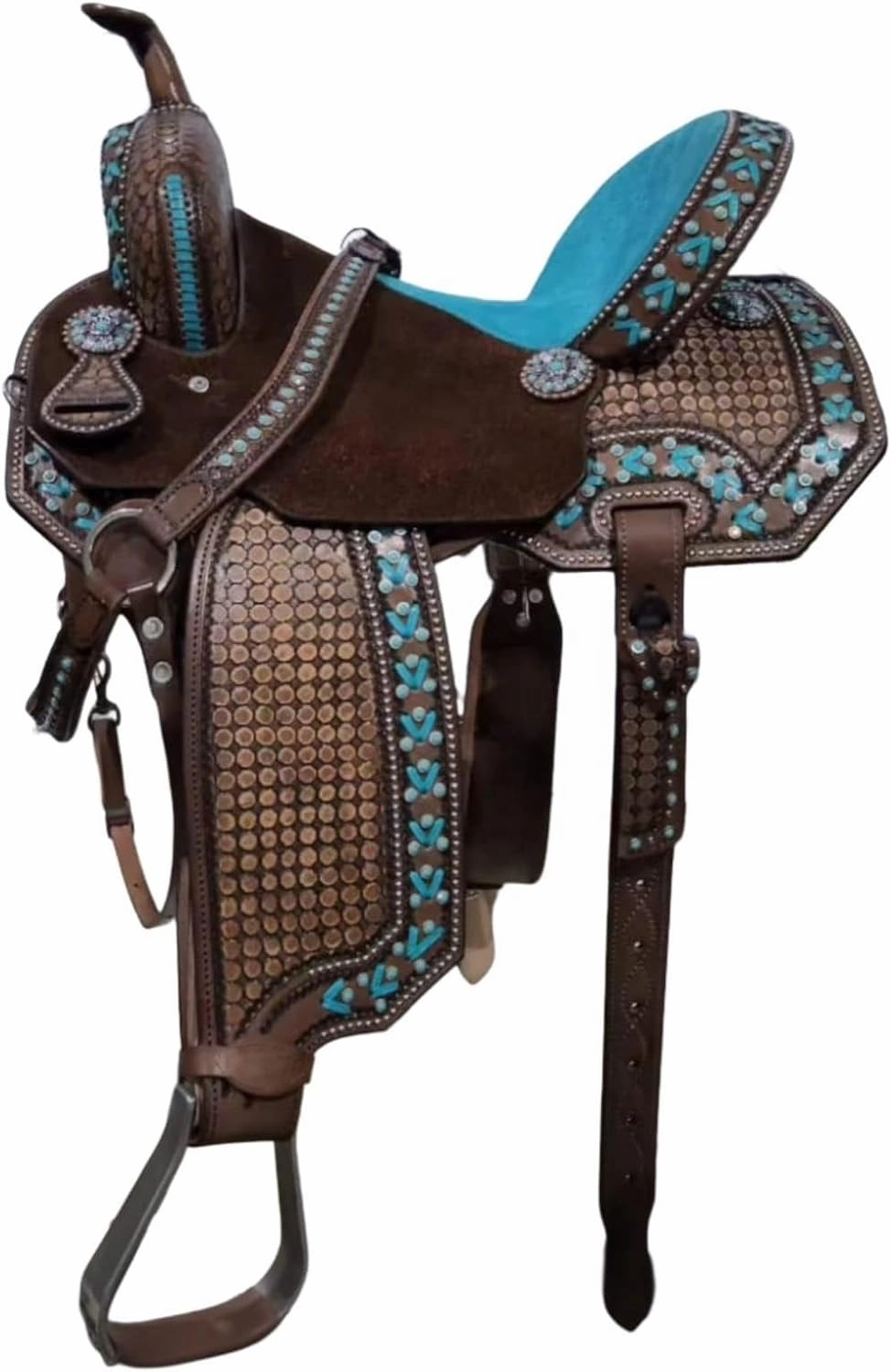 D&L SADDLERY Western Barrel Racing Wooden Tree Horse Saddles Handmade Leather Comfort for Horses Trail Equestrian Tooled Carved Horse Saddle Riding Size: 10-18 inches Seat, EW08