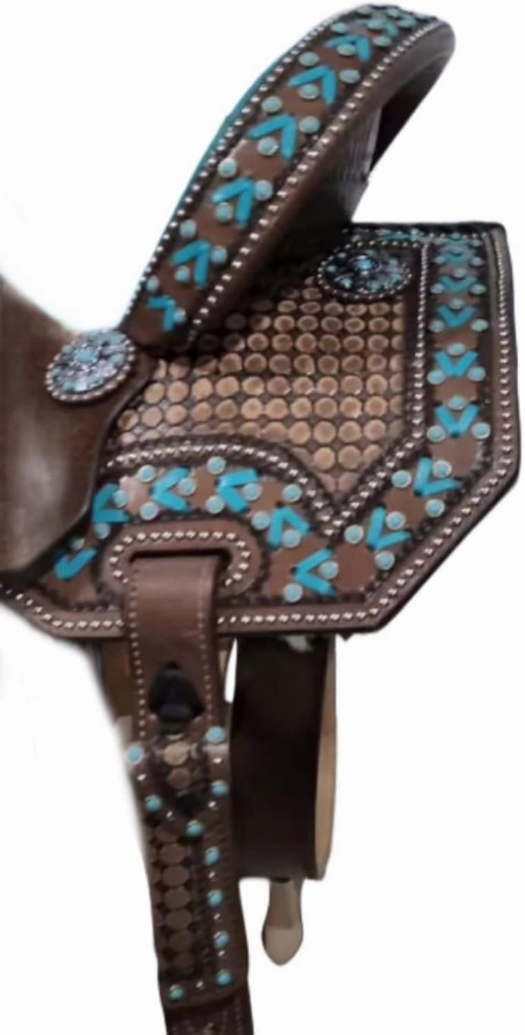 D&L SADDLERY Western Barrel Racing Wooden Tree Horse Saddles Handmade Leather Comfort for Horses Trail Equestrian Tooled Carved Horse Saddle Riding Size: 10-18 inches Seat, EW08