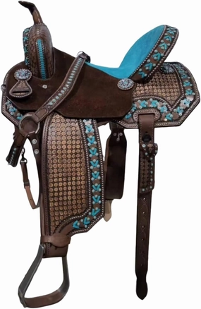 D&L SADDLERY Western Barrel Racing Wooden Tree Horse Saddles Handmade Leather Comfort for Horses Trail Equestrian Tooled Carved Horse Saddle Riding Size: 10-18 inches Seat, EW08