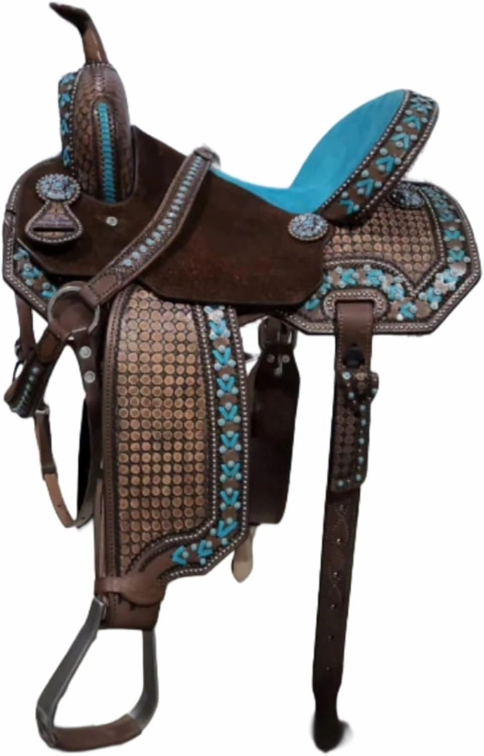 D&L SADDLERY Western Barrel Racing Wooden Tree Horse Saddles Handmade Leather Comfort for Horses Trail Equestrian Tooled Carved Horse Saddle Riding Size: 10-18 inches Seat, EW08