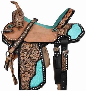 D&L SADDLERY Western Barrel Racing Wooden Tree Horse Saddles Handmade Leather Comfort for Horses Trail Equestrian Tooled Carved Horse Saddle Riding Size: 10-18 inches Seat, EW09