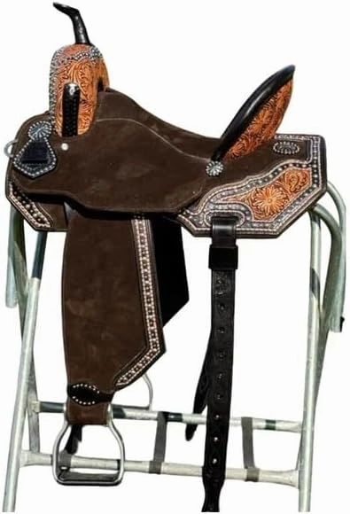 D&L SADDLERY Western Barrel Racing Wooden Tree Horse Saddles Handmade Leather Comfort for Horses Trail Equestrian Tooled Carved Horse Saddle Riding Size: 10-18 inches Seat, EW11