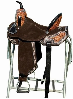 D&L SADDLERY Western Barrel Racing Wooden Tree Horse Saddles Handmade Leather Comfort for Horses Trail Equestrian Tooled Carved Horse Saddle Riding Size: 10-18 inches Seat, EW11