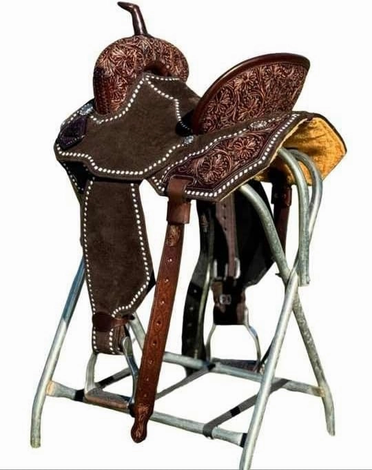 D&L SADDLERY Western Barrel Racing Wooden Tree Horse Saddles Handmade Leather Comfort for Horses Trail Equestrian Tooled Carved Horse Saddle Riding Size: 10-18 inches Seat, EW19