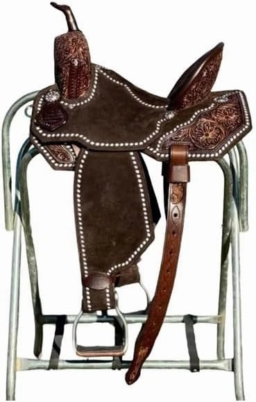 D&L SADDLERY Western Barrel Racing Wooden Tree Horse Saddles Handmade Leather Comfort for Horses Trail Equestrian Tooled Carved Horse Saddle Riding Size: 10-18 inches Seat, EW19