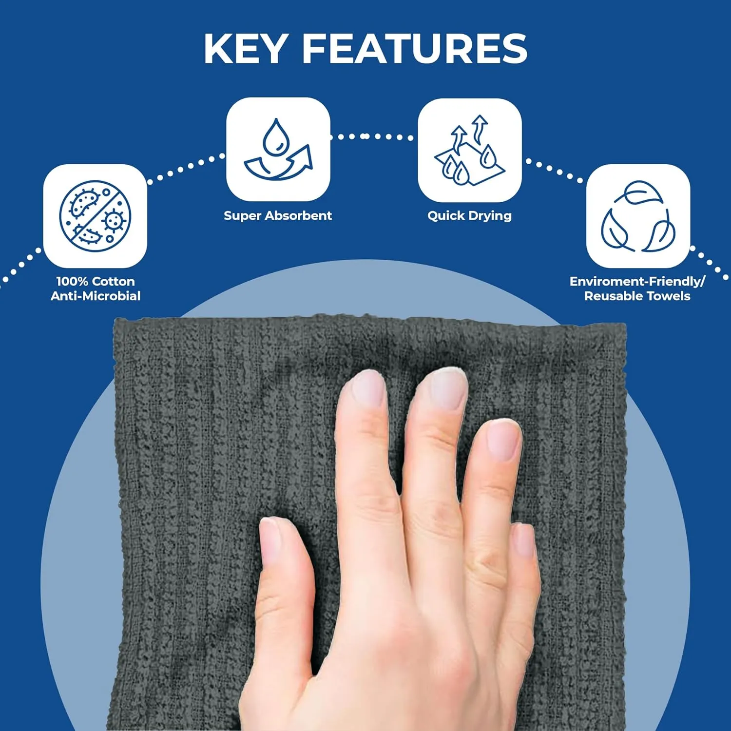 DAN RIVER 100% Cotton Bar Mop, 16x19 inches, Pack of 12, 350 GSM, Gery - Super Absorbent Multi-Purpose Cleaning Towels for Home, Bar, Kitchen, Restaurants, Mopping Floor, Offices, and Commercial Use