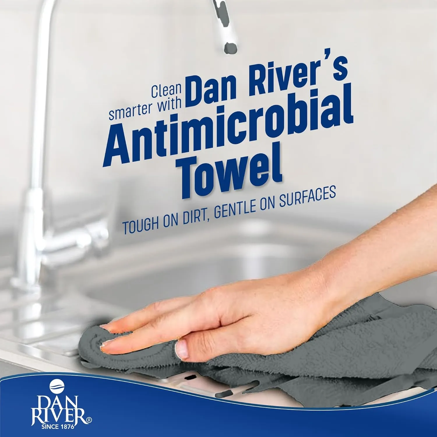 DAN RIVER 100% Cotton Bar Mop, 16x19 inches, Pack of 12, 350 GSM, Gery - Super Absorbent Multi-Purpose Cleaning Towels for Home, Bar, Kitchen, Restaurants, Mopping Floor, Offices, and Commercial Use