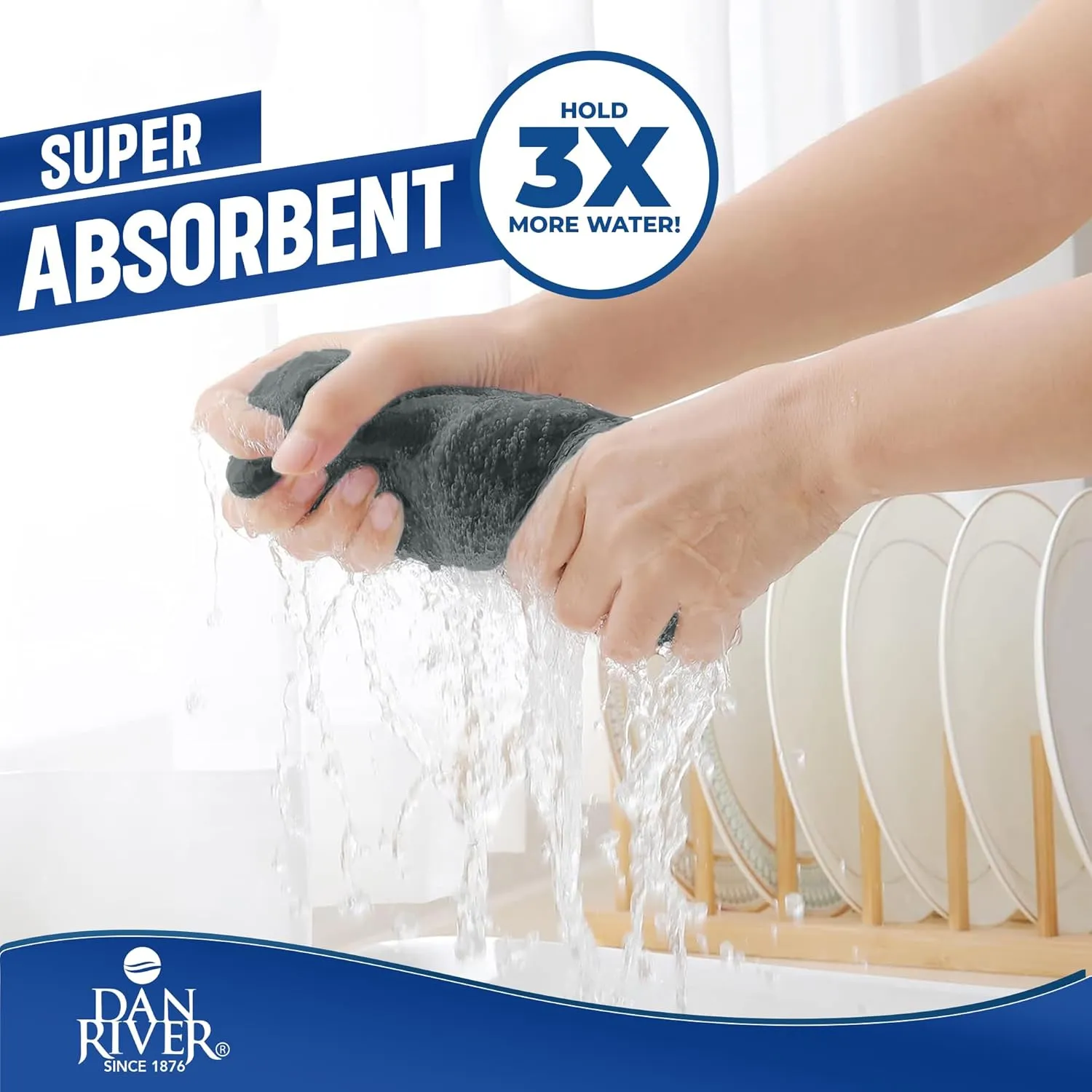 DAN RIVER 100% Cotton Bar Mop, 16x19 inches, Pack of 12, 350 GSM, Gery - Super Absorbent Multi-Purpose Cleaning Towels for Home, Bar, Kitchen, Restaurants, Mopping Floor, Offices, and Commercial Use