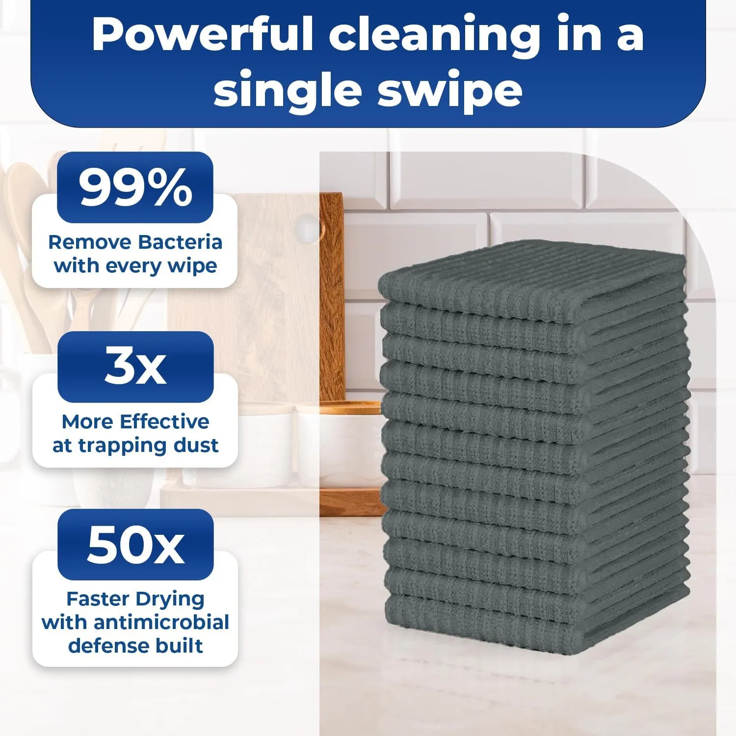 DAN RIVER 100% Cotton Bar Mop, 16x19 inches, Pack of 12, 350 GSM, Gery - Super Absorbent Multi-Purpose Cleaning Towels for Home, Bar, Kitchen, Restaurants, Mopping Floor, Offices, and Commercial Use