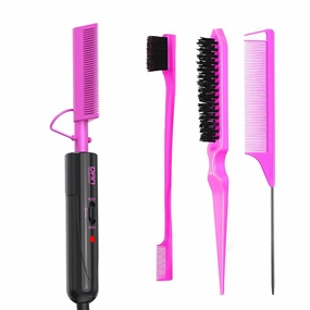 DAN Technology Hair Styling Kit - Hot Comb, Edge Brush, Rat Tail Comb, Bristle Brush for Lace Front Wigs and Black Hair