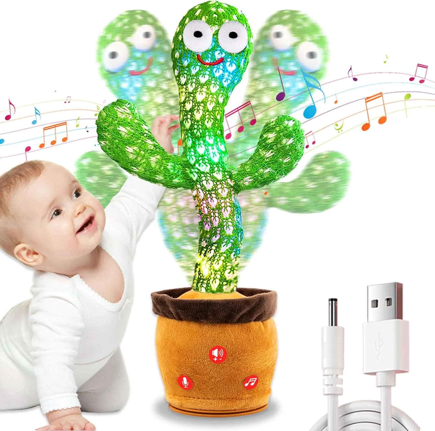 Dancing Talking Cactus Toy for Baby Toddler Boys & Girls Gifts, Singing Cactus Mimicking Toy Recording & Repeating What You Say, Rechargeable & Volume Adjustable