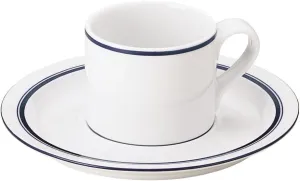 DANSK Bistro Coffee Cup & Saucer 180ml Microwave, Oven and Dishwasher Safe TH07370CL White 547739DANSK Dansk Blue Line Polished Simple Ceramic Bistro Coffee Cup & Saucer 180ml Microwave, Oven and