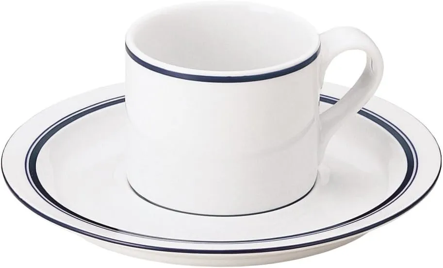 DANSK Bistro Coffee Cup & Saucer 180ml Microwave, Oven and Dishwasher Safe TH07370CL White 547739DANSK Dansk Blue Line Polished Simple Ceramic Bistro Coffee Cup & Saucer 180ml Microwave, Oven and