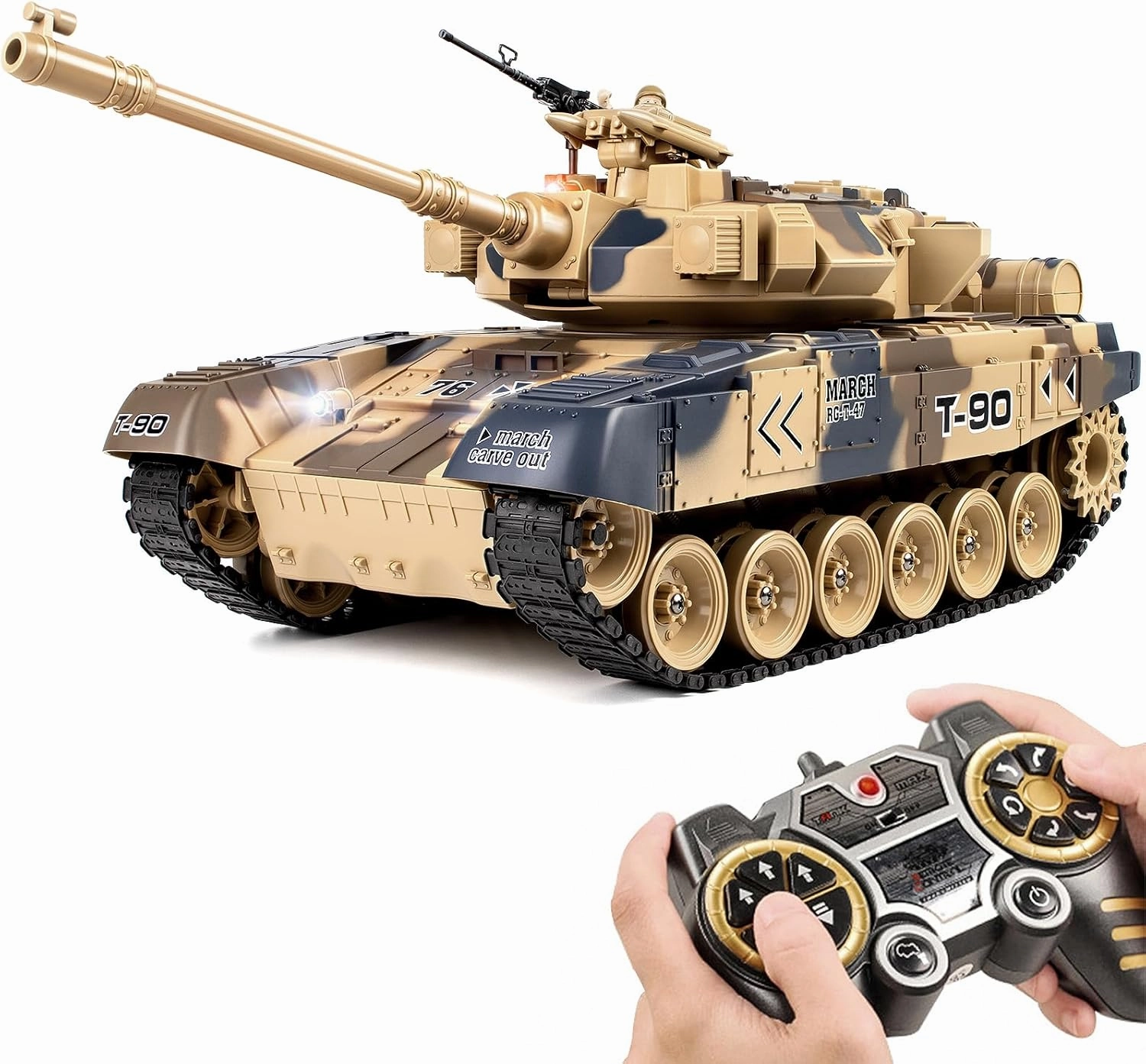 DBshoot1/18 RC Tanks, 60 Min Playtime, 2.4GHz Russian T-90 with BBS, Water Bombs, Smoke & Sound, Army Tank Toys for Adults & Kids