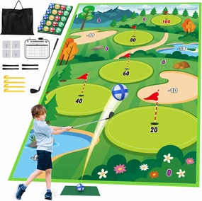deAO Bucket Golf Yard Game, 47" L X 70" W Golf Chipping Game Mat with Golf Hitting Accessories Outdoor Indoor Backyard Garden Games Toys Kit for Teen Boys Girls Golfer