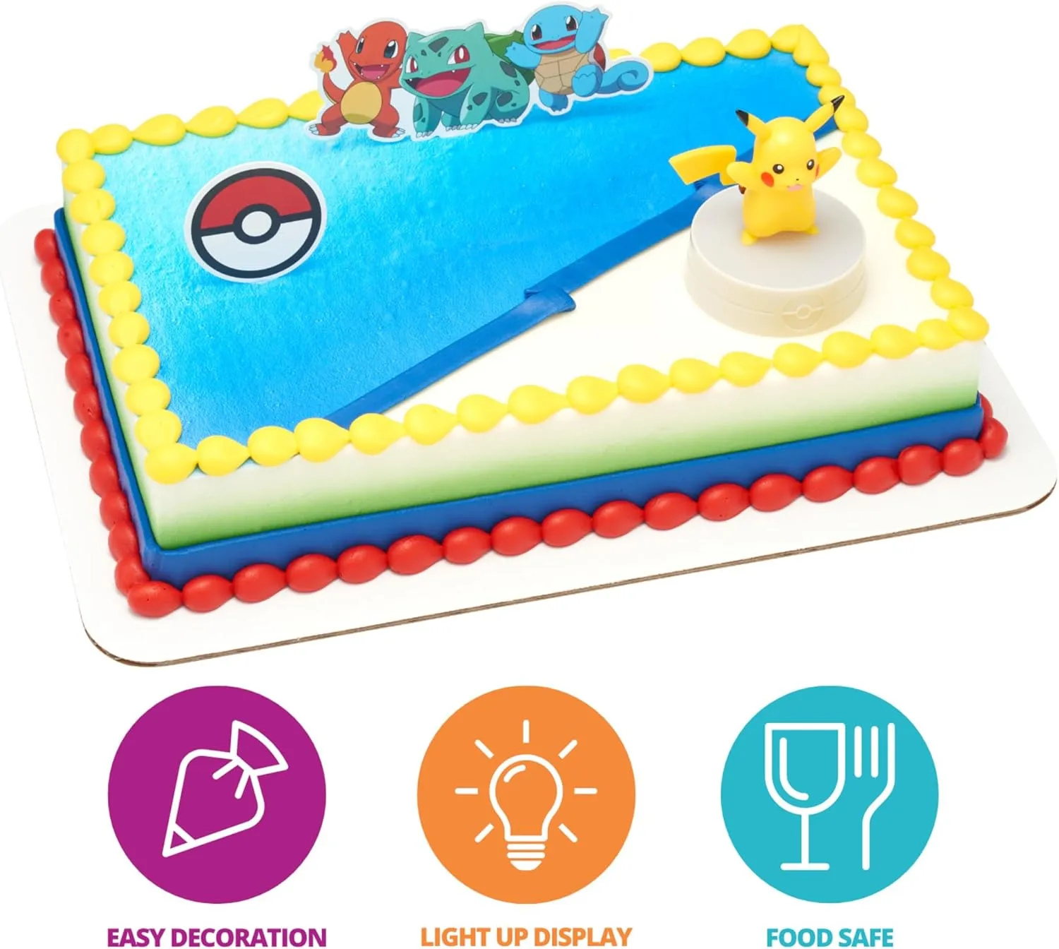 DecoSet® Pokémon Light Up Pikachu Cake Topper, 3 Piece Decoration Set, Birthday Decorations For All Size and Shape Cakes | For Birthday And Celebrations