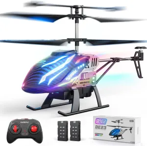 DEERC DE23 Remote Control Helicopter, RC Helicopters with 7 Colors Light, 2 Modular Battery for 24 Min Play, Altitude Hold, One Key take Off/Landing, 2.4GHz Aircraft Indoor Flying Toy for Boys Girls