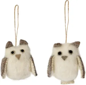 DeKulture Handmade Premium Wool Felt Ornament Eco Friendly Needle Felted Christmas Xmas Tree Decoration Stuffed Ornament for Home Office Party Holiday Décor, (Set of 2) (Owl)