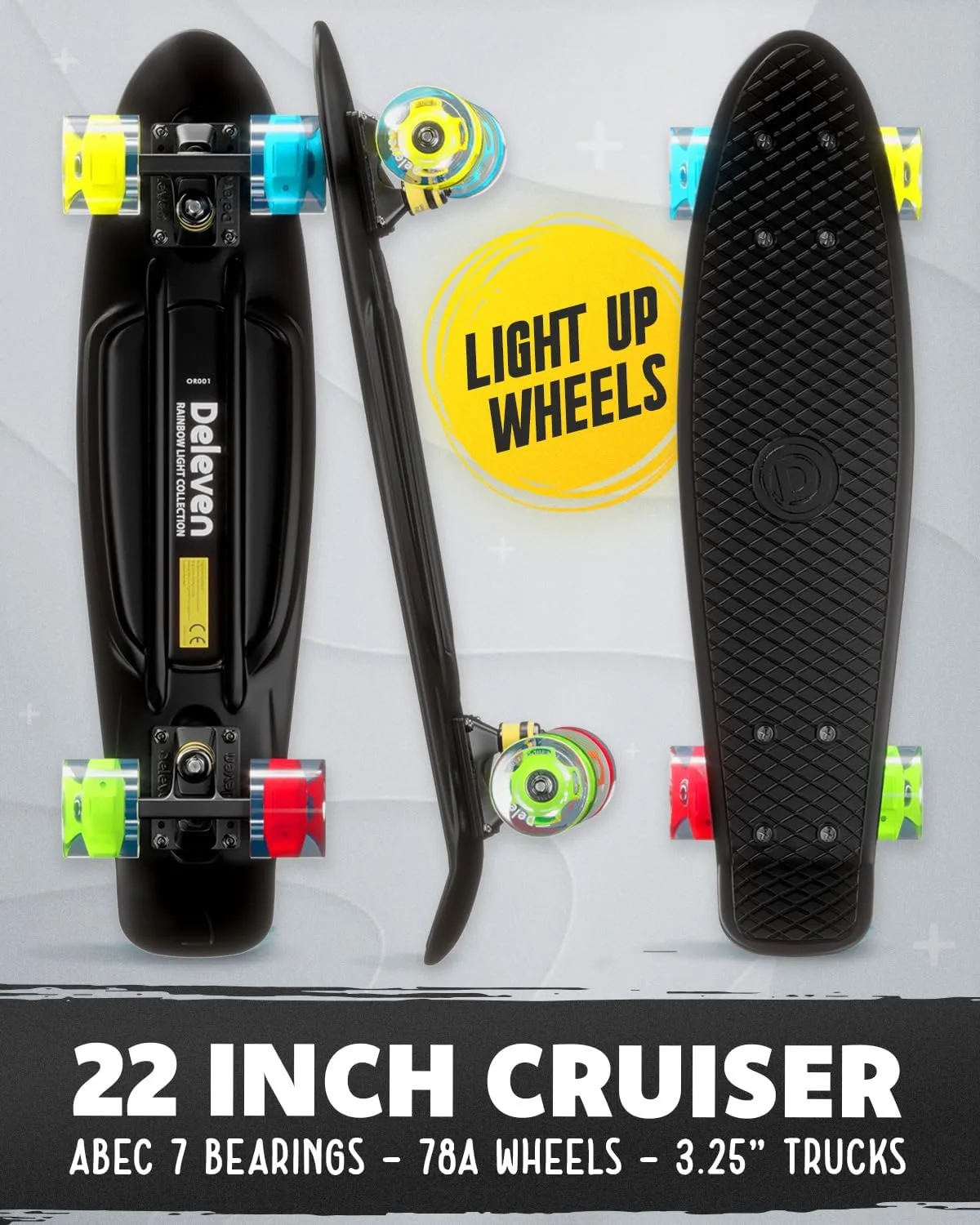 Deleven 22" Skateboard with Skate Tool, ABEC 7 Bearings - Mini Skateboard Cruiser for Kids Beginners Adults Boys & Girls