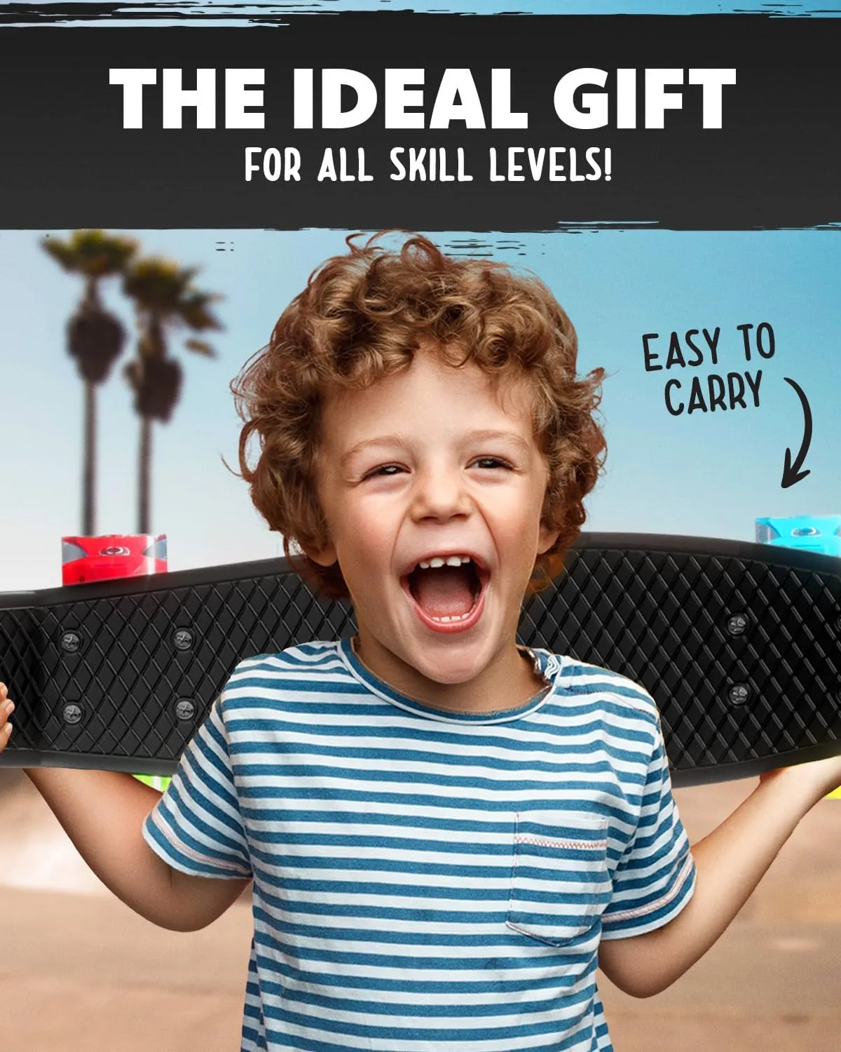 Deleven 22" Skateboard with Skate Tool, ABEC 7 Bearings - Mini Skateboard Cruiser for Kids Beginners Adults Boys & Girls