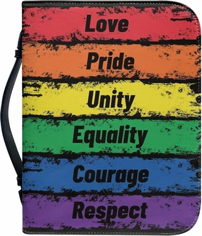 Dellukee Bible Cover for Women Men Leather Book Carrying Bag Large Size Bible Accessories Rainbow Love Pride Unity Equality Courage Respect Print