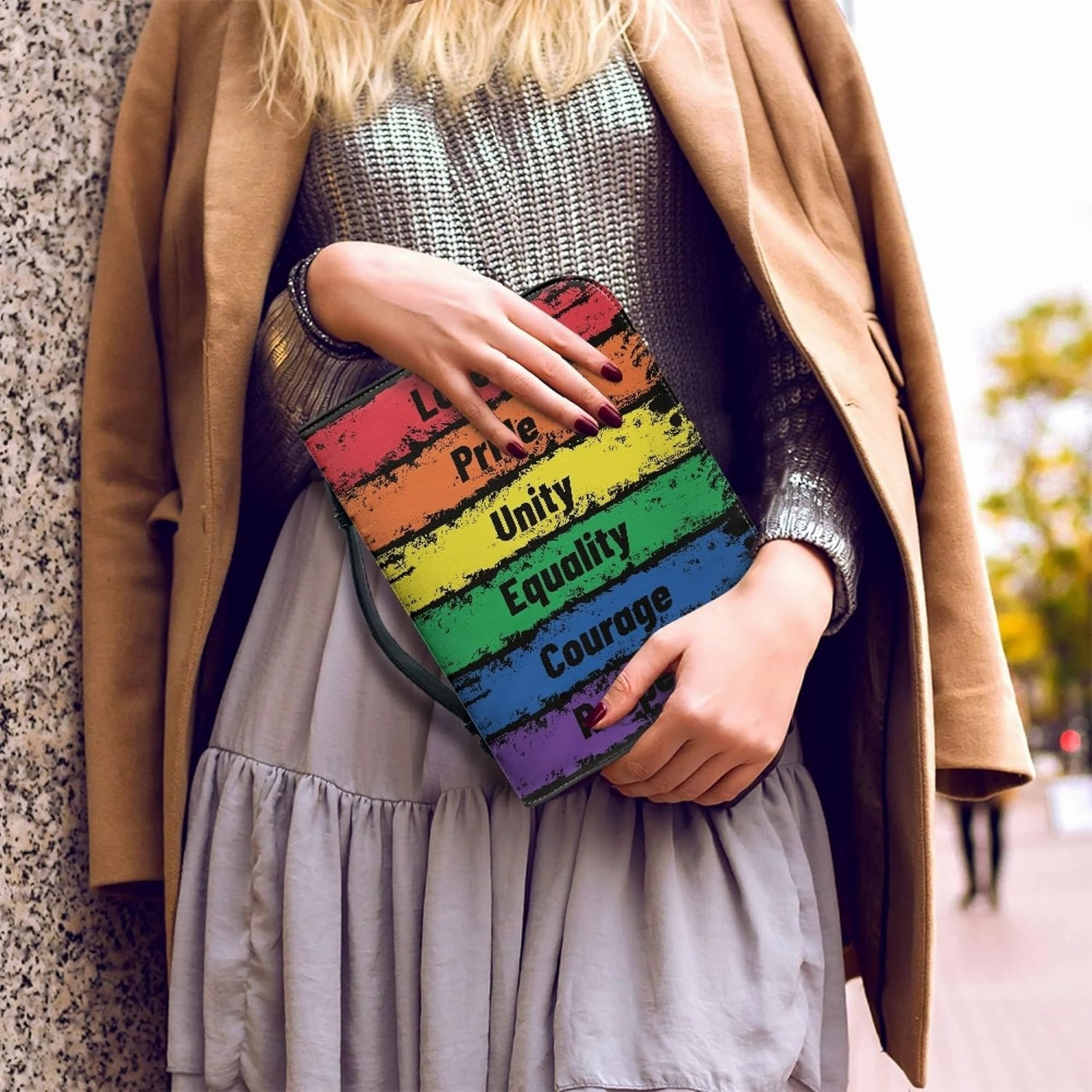 Dellukee Bible Cover for Women Men Leather Book Carrying Bag Large Size Bible Accessories Rainbow Love Pride Unity Equality Courage Respect Print