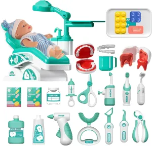 Deluxe 28-Piece Doctor Kit for Toddlers, Kids Dentist Play Set with Interactive Dentist Chair & Doll,Medical Playset for Ages 3-8 Years,Educational Pretend Play Christmas Birthday Gift for Boys Girls