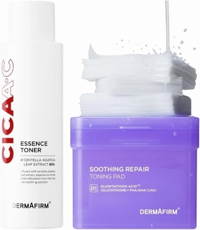 Dermafirm CICA AC Essence Toner & Soothing Repair Toning Pad Set – Korean Skincare for Exfoliation, Hydration, and Pore Refining