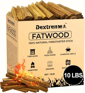 Dextreme Fatwood Fire Starter Sticks 10 lb - Firewood Lighter Kindling Sticks Perfect for Campfire, Fireplace, Firepit, Grilling & Cooking - Easy & Safe to Use