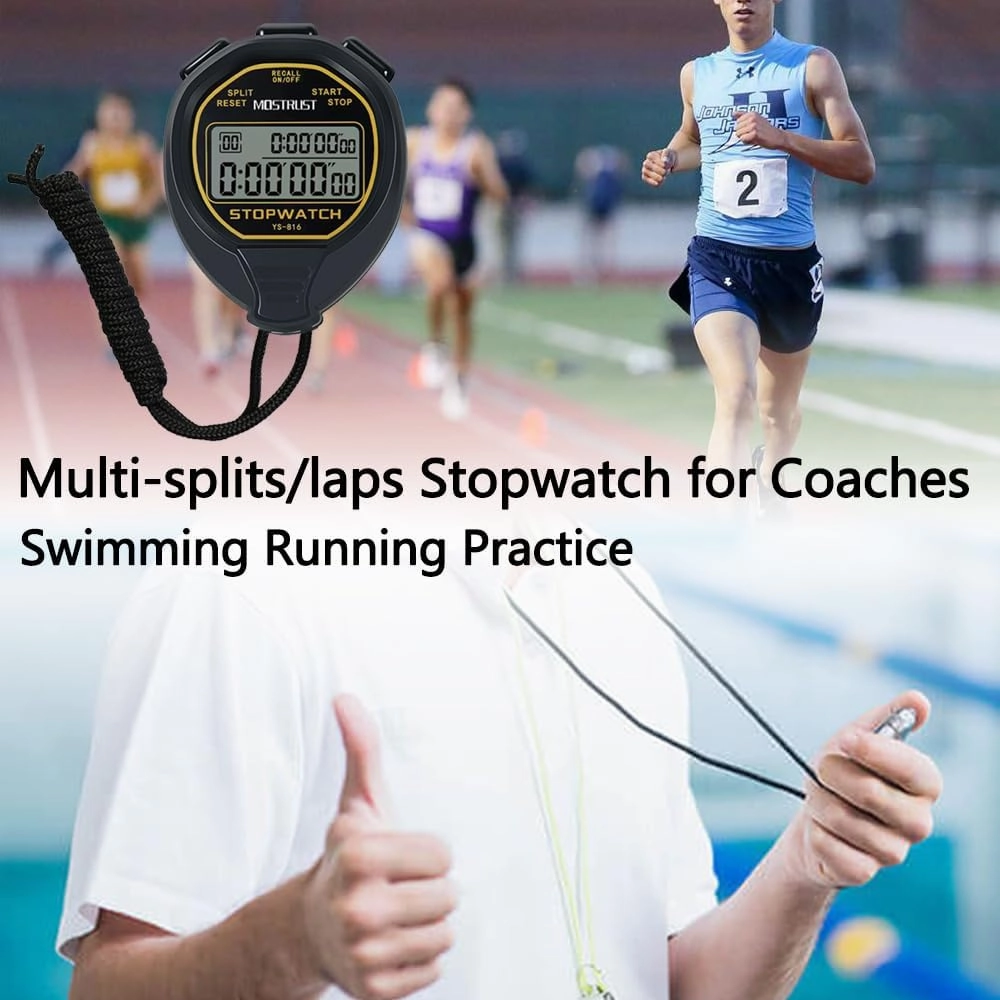 Digital Simple Stopwatch, 1/30 Lap Basic Stopwatch, No Bells, No Clock, No Alarm, Silent, Child Friendly, ON/Off for Swimming Coaches Kids
