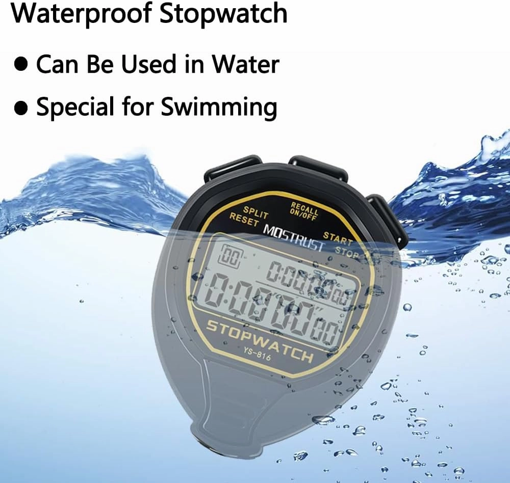 Digital Simple Stopwatch, 1/30 Lap Basic Stopwatch, No Bells, No Clock, No Alarm, Silent, Child Friendly, ON/Off for Swimming Coaches Kids