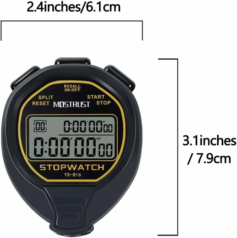 Digital Simple Stopwatch, 1/30 Lap Basic Stopwatch, No Bells, No Clock, No Alarm, Silent, Child Friendly, ON/Off for Swimming Coaches Kids