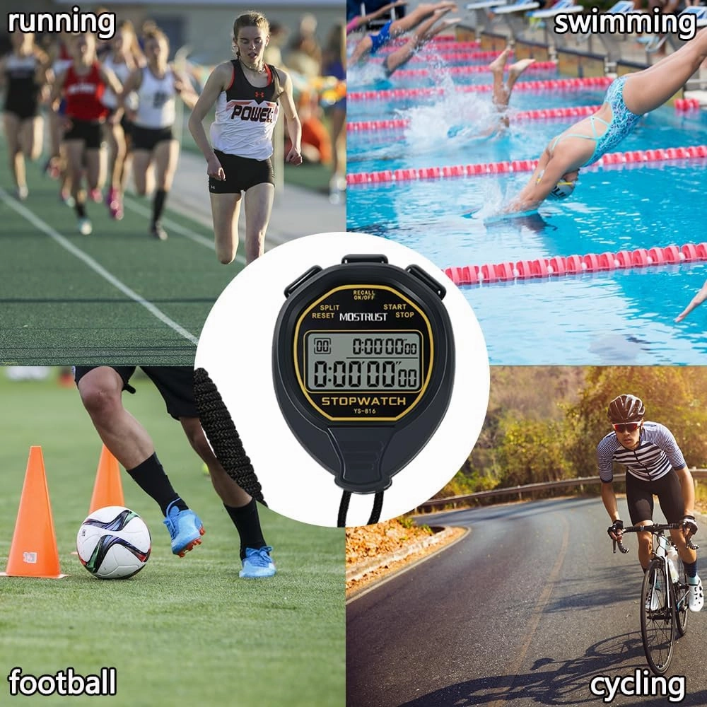Digital Simple Stopwatch, 1/30 Lap Basic Stopwatch, No Bells, No Clock, No Alarm, Silent, Child Friendly, ON/Off for Swimming Coaches Kids