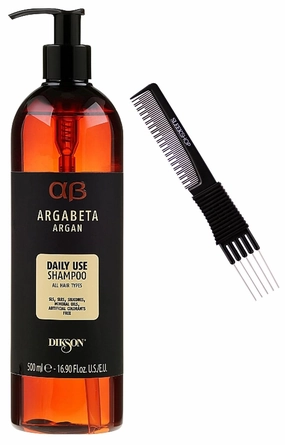 Dikson System AB ARGABETA ARGAN Daily Use Shampoo for All Hair Types (w/SLEEKSHOP Premium Carbon Teasing Comb) (16.9 oz (PACK OF 1))
