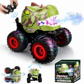 Dinosaur Remote Control Car for Boys 4-7 8-12, 50min  Runtime RC Car with Spray, LED Light, 360° Rotating & 90° Driving, RC Monster Truck Toy for Kids Birthday