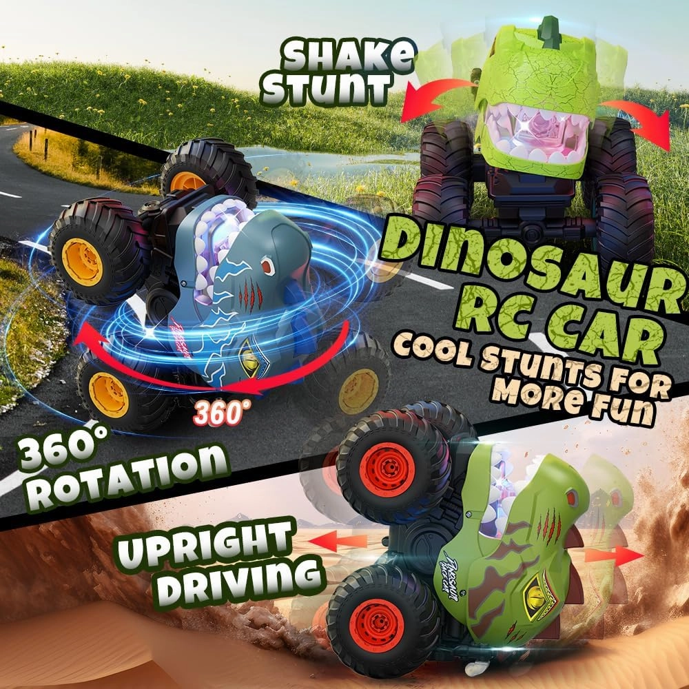 Dinosaur Remote Control Car for Boys 4-7 8-12, 50min  Runtime RC Car with Spray, LED Light, 360° Rotating & 90° Driving, RC Monster Truck Toy for Kids Birthday