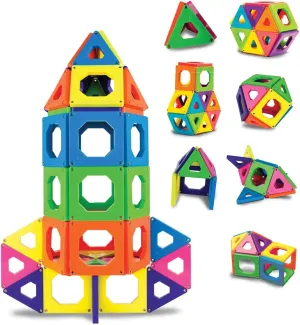 Discovery Kids 50-Piece 3D Magnetic Tile Set in 6 Colors, Construction Building Block Creativity Kit, Educational Learning STEM Toy, Safe Non-Toxic Engineering Development Preschool Activity, Ages 4 