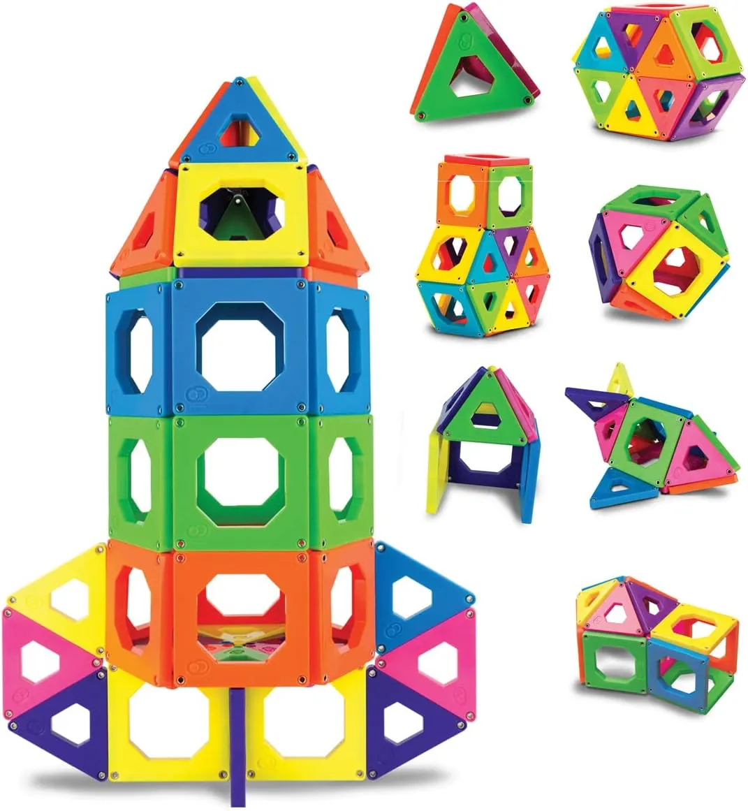 Discovery Kids 50-Piece 3D Magnetic Tile Set in 6 Colors, Construction Building Block Creativity Kit, Educational Learning STEM Toy, Safe Non-Toxic Engineering Development Preschool Activity, Ages 4 